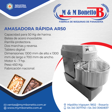 Amasadora rápida AR50  M&M Bonetto - Máquinas para Panadería, Maquinarías para Panadería, Fábrica de Maquinarías para Panadería