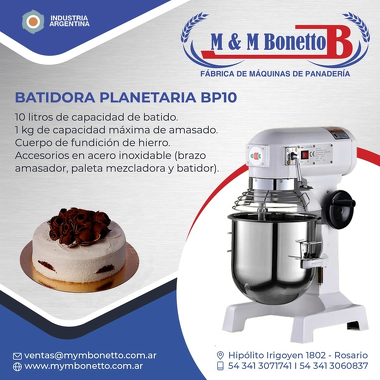 Batidora Planetaria BP10  M&M Bonetto - Máquinas para Panadería, Maquinarías para Panadería, Fábrica de Maquinarías para Panadería