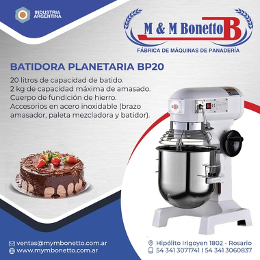 Batidora Planetaria  BP20  M&M Bonetto - Máquinas para Panadería, Maquinarías para Panadería, Fábrica de Maquinarías para Panadería
