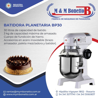 Batidora PLANETARIA BP30  M&M Bonetto - Máquinas para Panadería, Maquinarías para Panadería, Fábrica de Maquinarías para Panadería