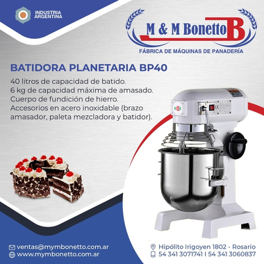 Batidora PLANETARIA BP40  M&M Bonetto - Máquinas para Panadería, Maquinarías para Panadería, Fábrica de Maquinarías para Panadería
