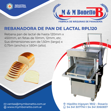 Rebanadora de pan lactal RPL120   M&M Bonetto - Máquinas para Panadería, Maquinarías para Panadería, Fábrica de Maquinarías para Panadería