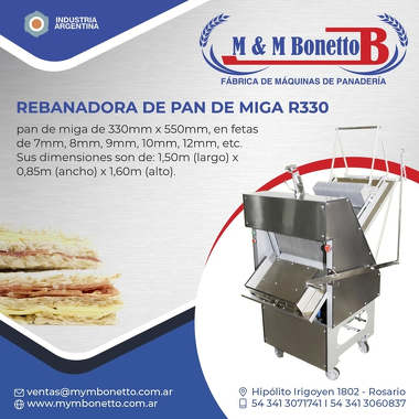 Rebanadora de pan de miga R330 - M&M Bonetto - Máquinas para Panadería, Maquinarías para Panadería, Fábrica de Maquinarías para Panadería