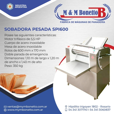 Sobadora pesada SPI600 - M&M BONETTO - Máquinas para Panadería, Maquinarías para Panadería, Fábrica de Maquinarías para Panadería