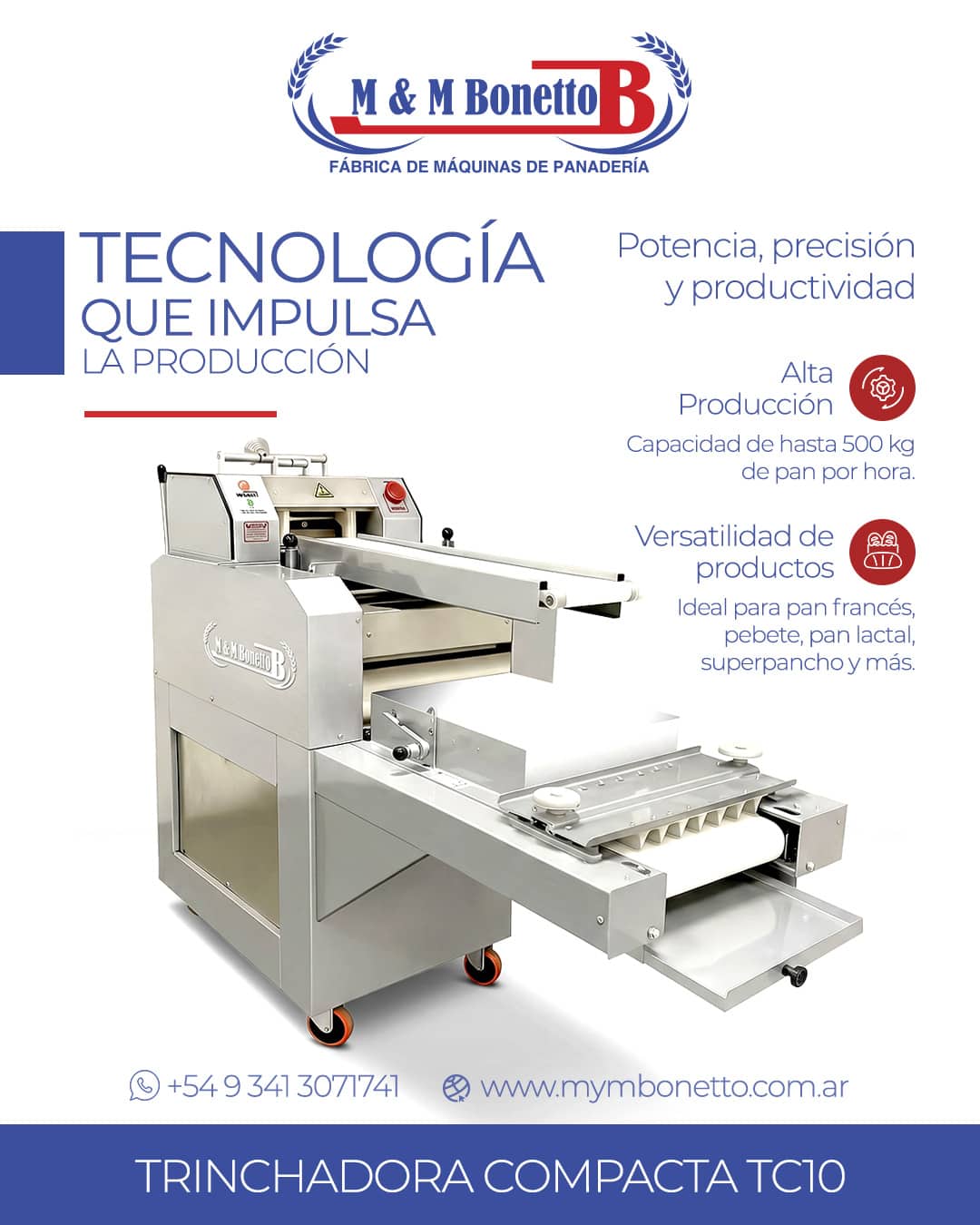Trinchadora Compacta TC10 para aumentar la producción de pan